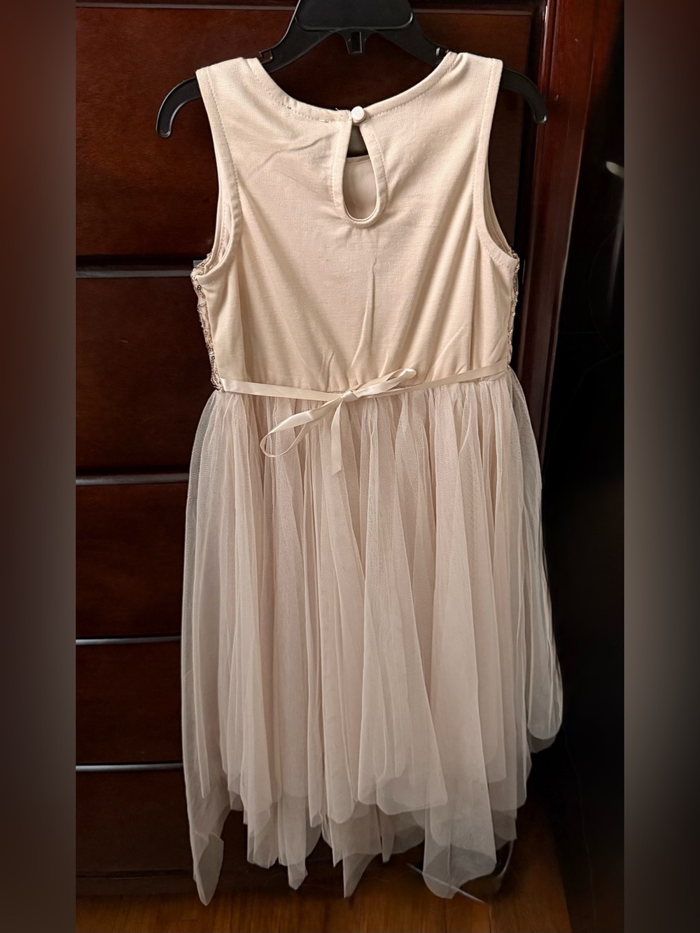 NWT Pink & Violet Girls Gold / Beige Sequin Tulle Party Dress with headband - Picture 2 of 5